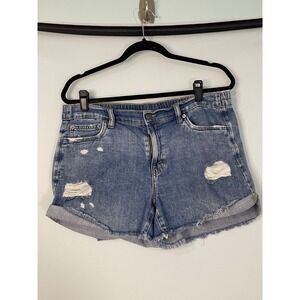 Aerie Women's Blue‎ Distressed Denim Cutoff Shorts Rolled Hem Size M